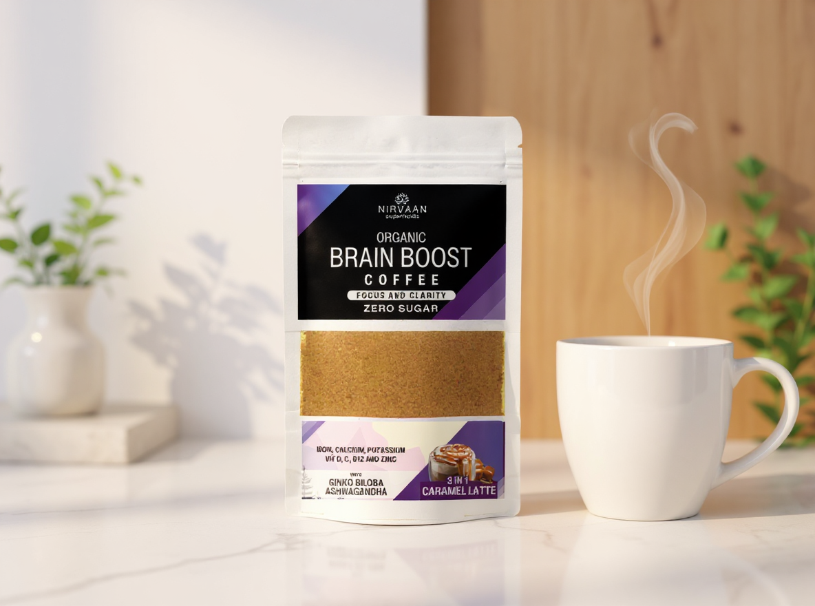 Organic Brain Boost Coffee-3 in 1 Caramel Latte- Zero Sugar