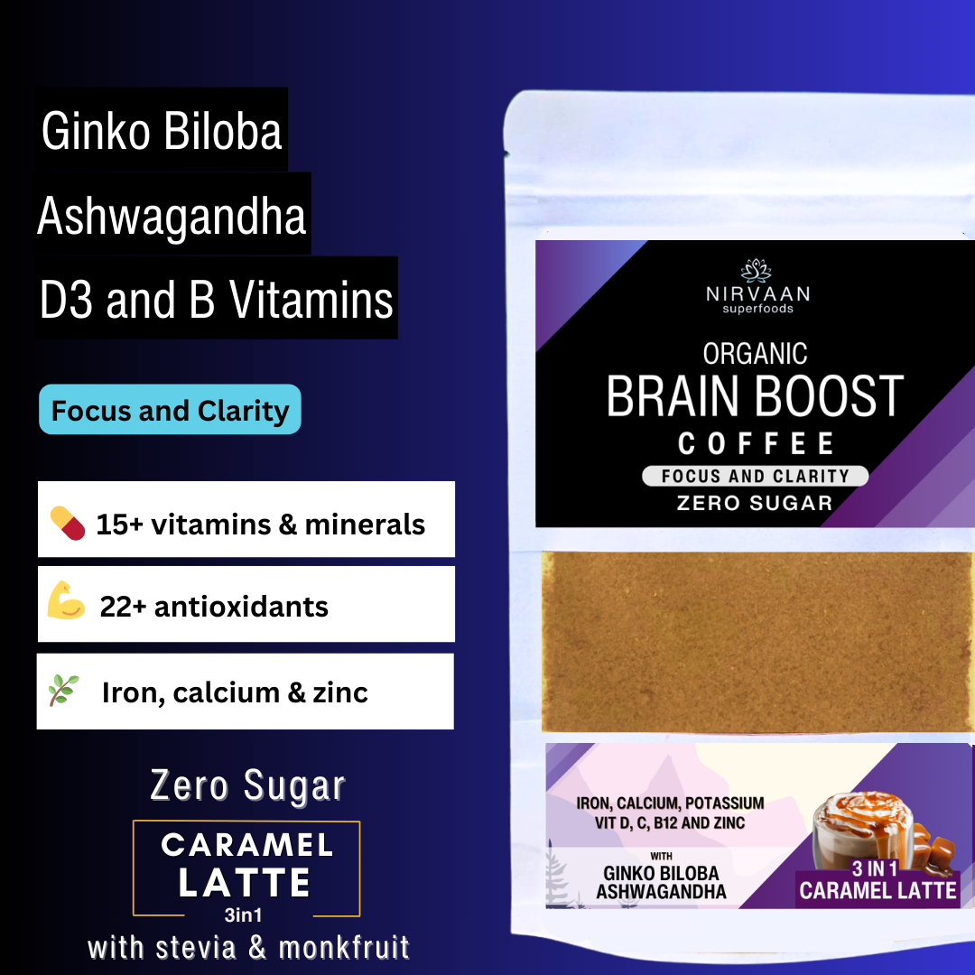 Organic Brain Boost Coffee-3 in 1 Caramel Latte- Zero Sugar